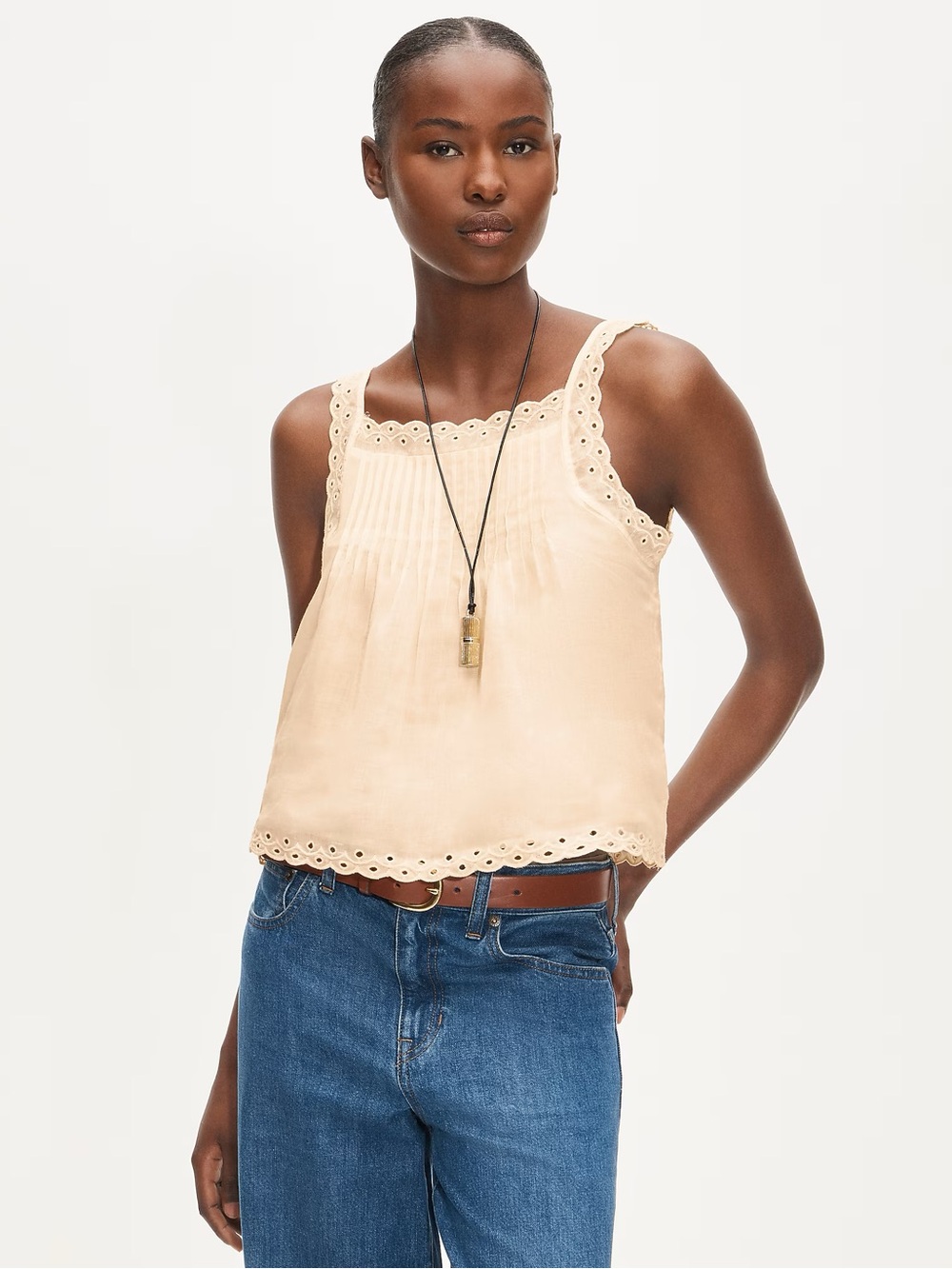 J.Crew Scallop-Trim Tank Top in Ramie Fresh Custard XXS NWT